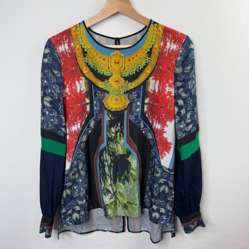 Clover Canyon Multicolor Blouse Button Up back Sz XS Long Sleeve Multi Pattern